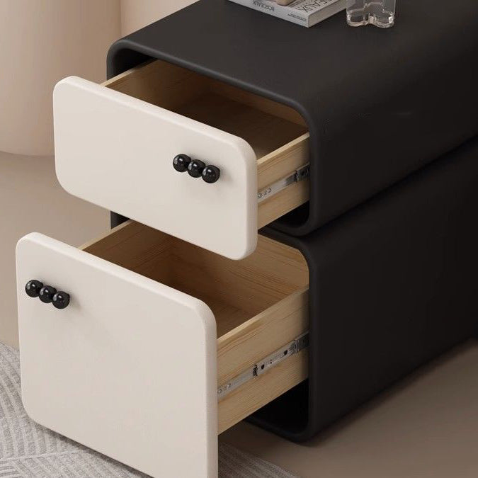 Scandinavian Solid Wood 2-Drawer Nightstand — Pink+Beige