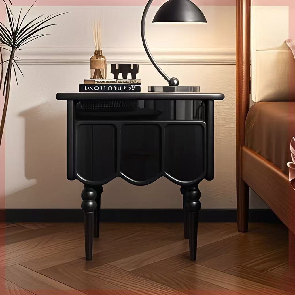 French Wood Nightstand Storage Drawer — Original Wood Color