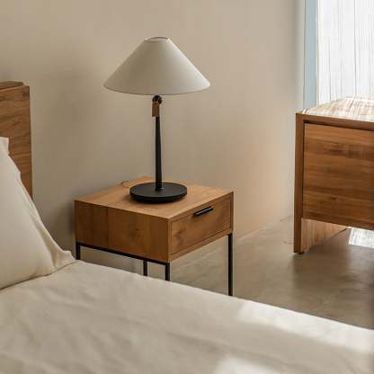Japanese Wood Iron-Base Nightstand 1-Drawer