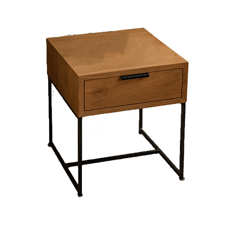 Japanese Wood Iron-Base Nightstand 1-Drawer