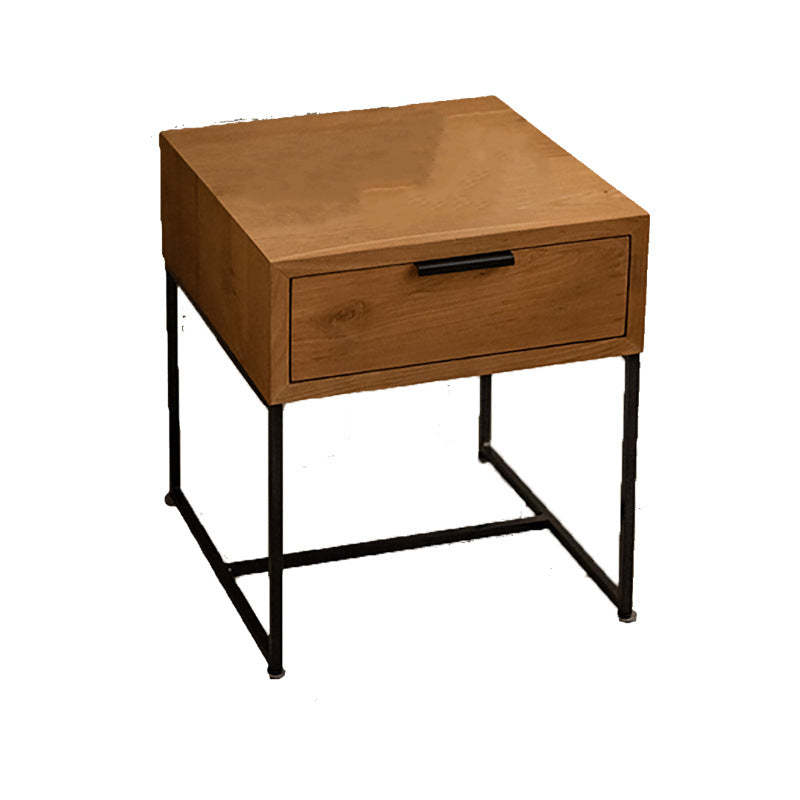 Japanese Wood Iron-Base Nightstand 1-Drawer