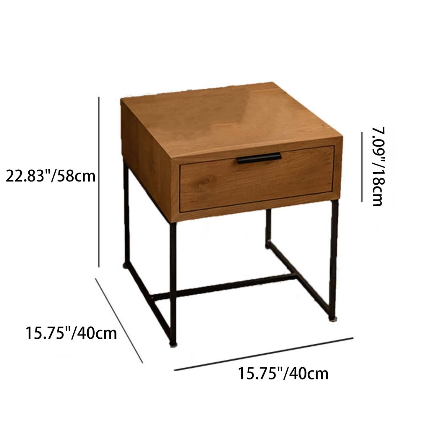 Japanese Wood Iron-Base Nightstand 1-Drawer