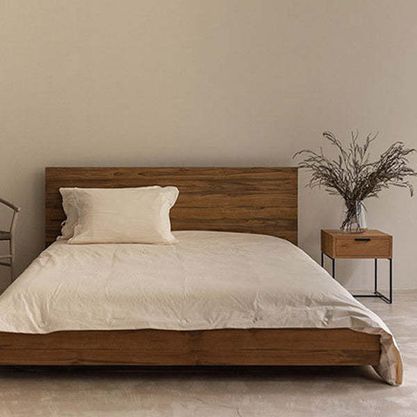 Japanese Wood Iron-Base Nightstand 1-Drawer