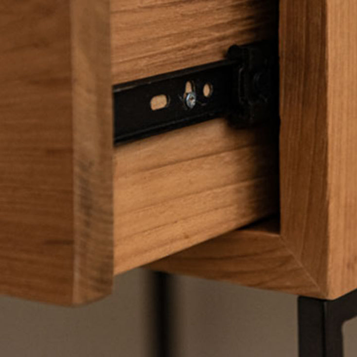 Japanese Wood Iron-Base Nightstand 1-Drawer