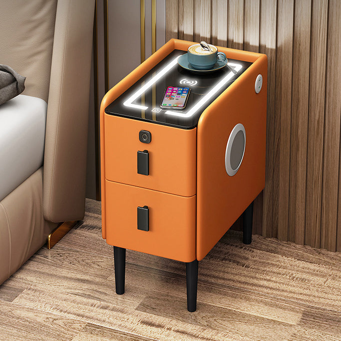 Contemporary Narrow Glass Leather 2-Drawer Nightstand