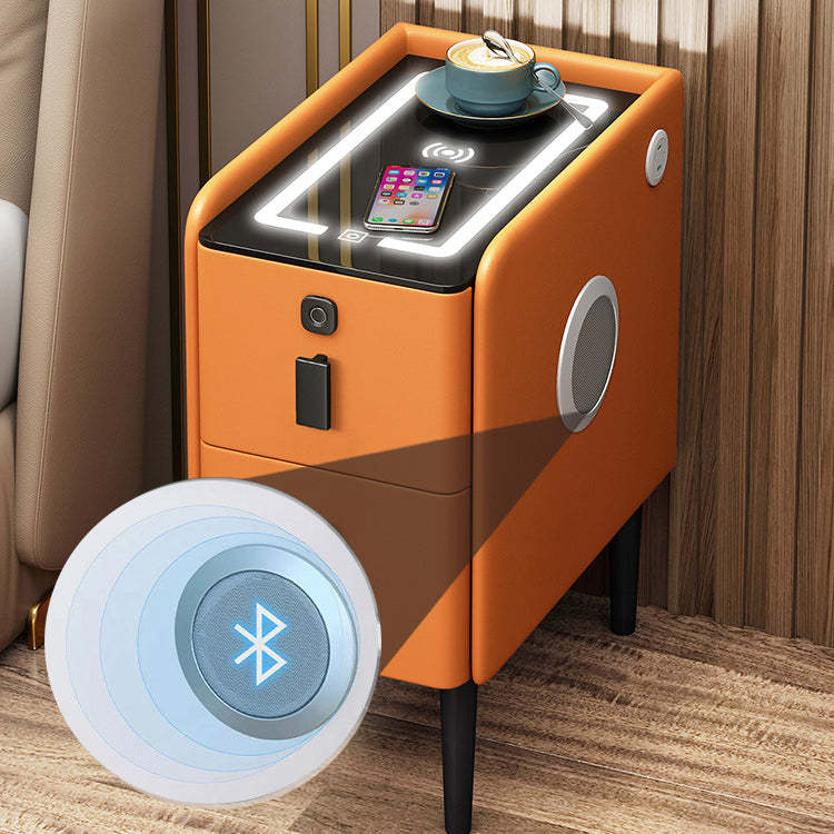 Contemporary Narrow Glass Leather 2-Drawer Nightstand