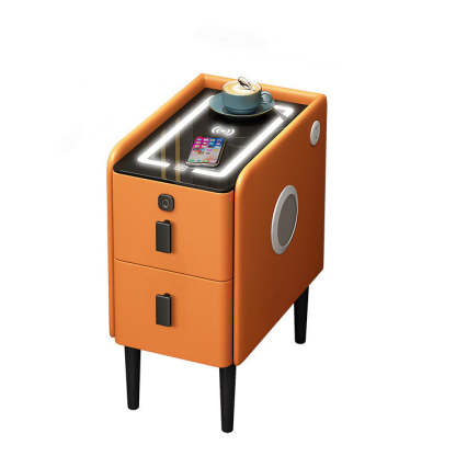 Contemporary Narrow Glass Leather 2-Drawer Nightstand