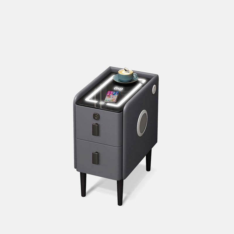 Contemporary Narrow Glass Leather 2-Drawer Nightstand
