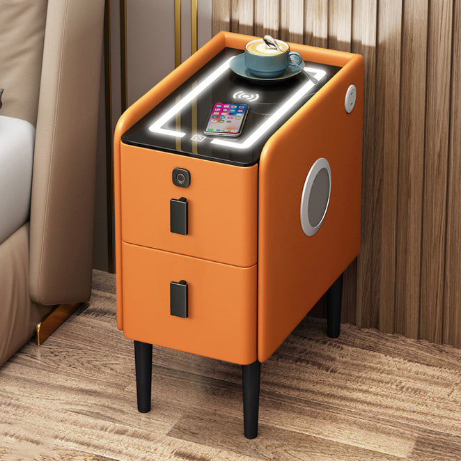 Contemporary Narrow Glass Leather 2-Drawer Nightstand