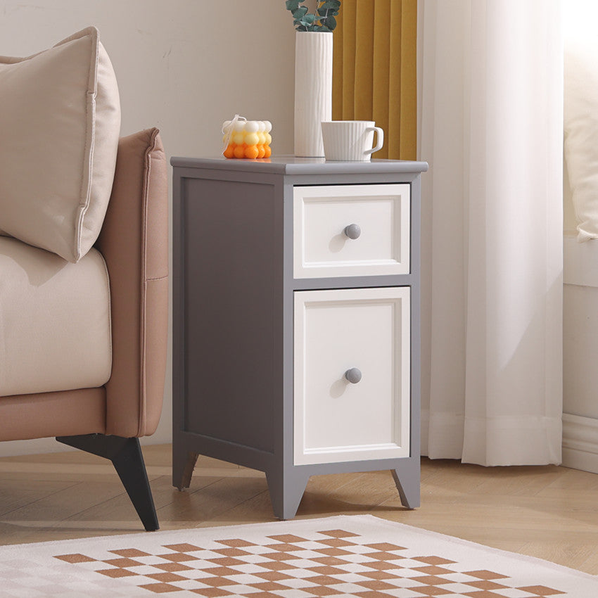 Japanese Ultra-Thin Solid Wood 2-Drawer Nightstand — White