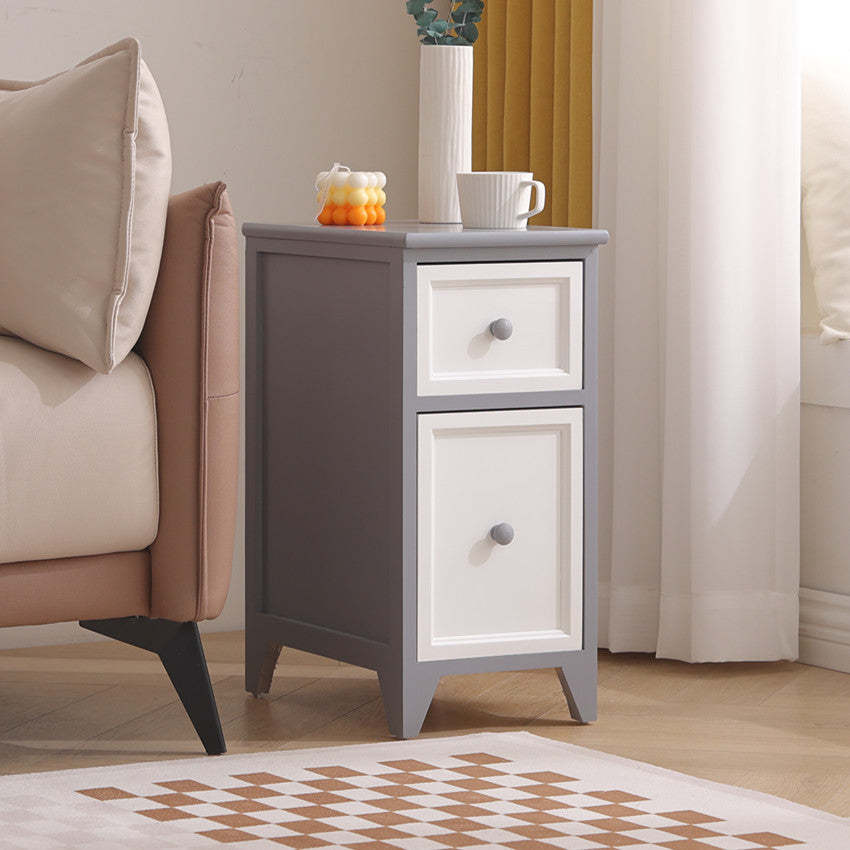 Japanese Ultra-Thin Solid Wood 2-Drawer Nightstand — White