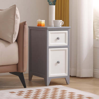 Japanese Ultra-Thin Solid Wood 2-Drawer Nightstand — White