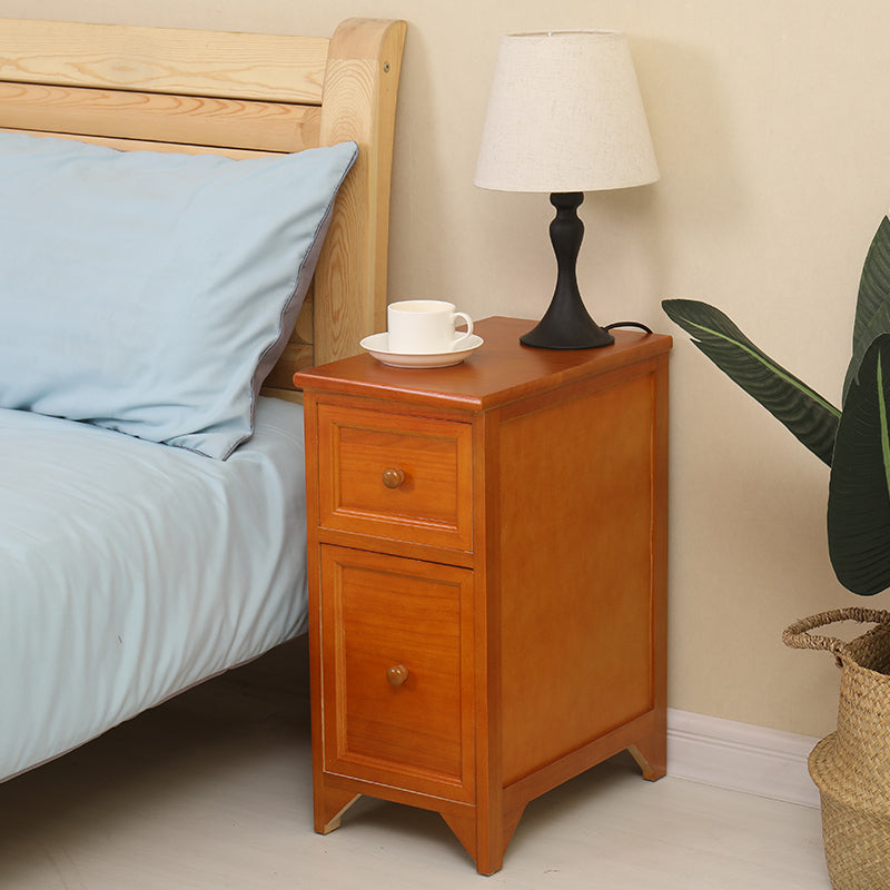 Japanese Ultra-Thin Solid Wood 2-Drawer Nightstand — Cherry Wood Color