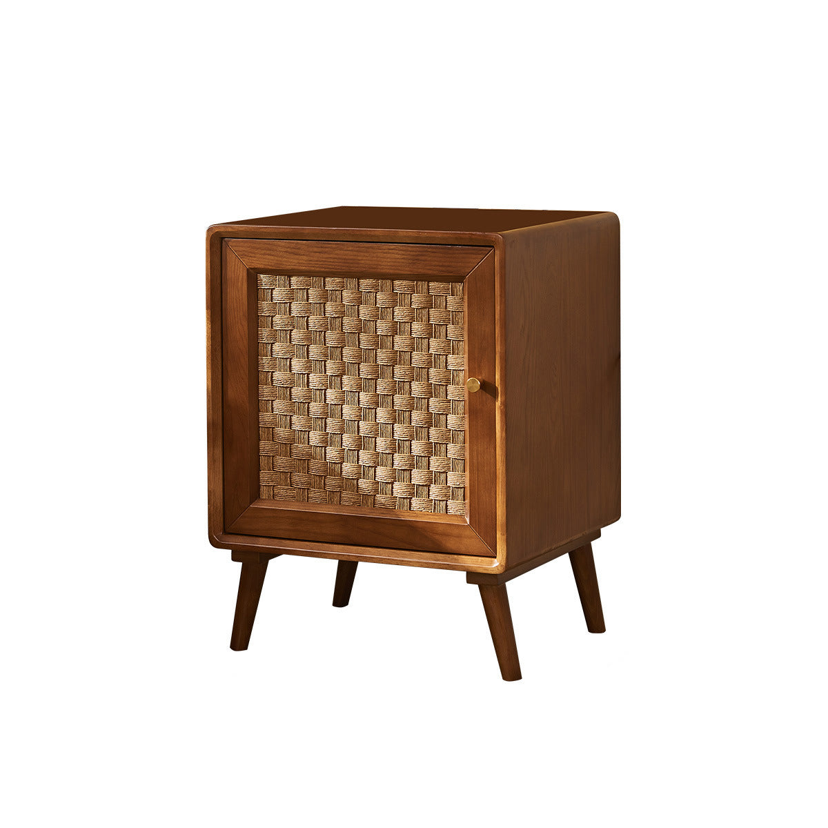 Retro Cube Rattan Solid Wood 2-Cabinet Nightstand