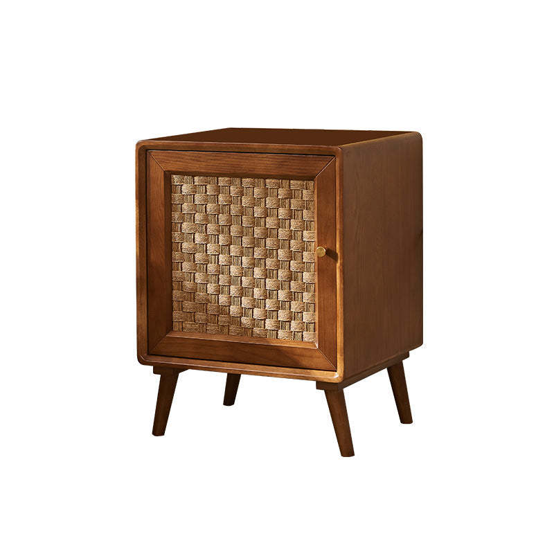 Retro Cube Rattan Solid Wood 2-Cabinet Nightstand