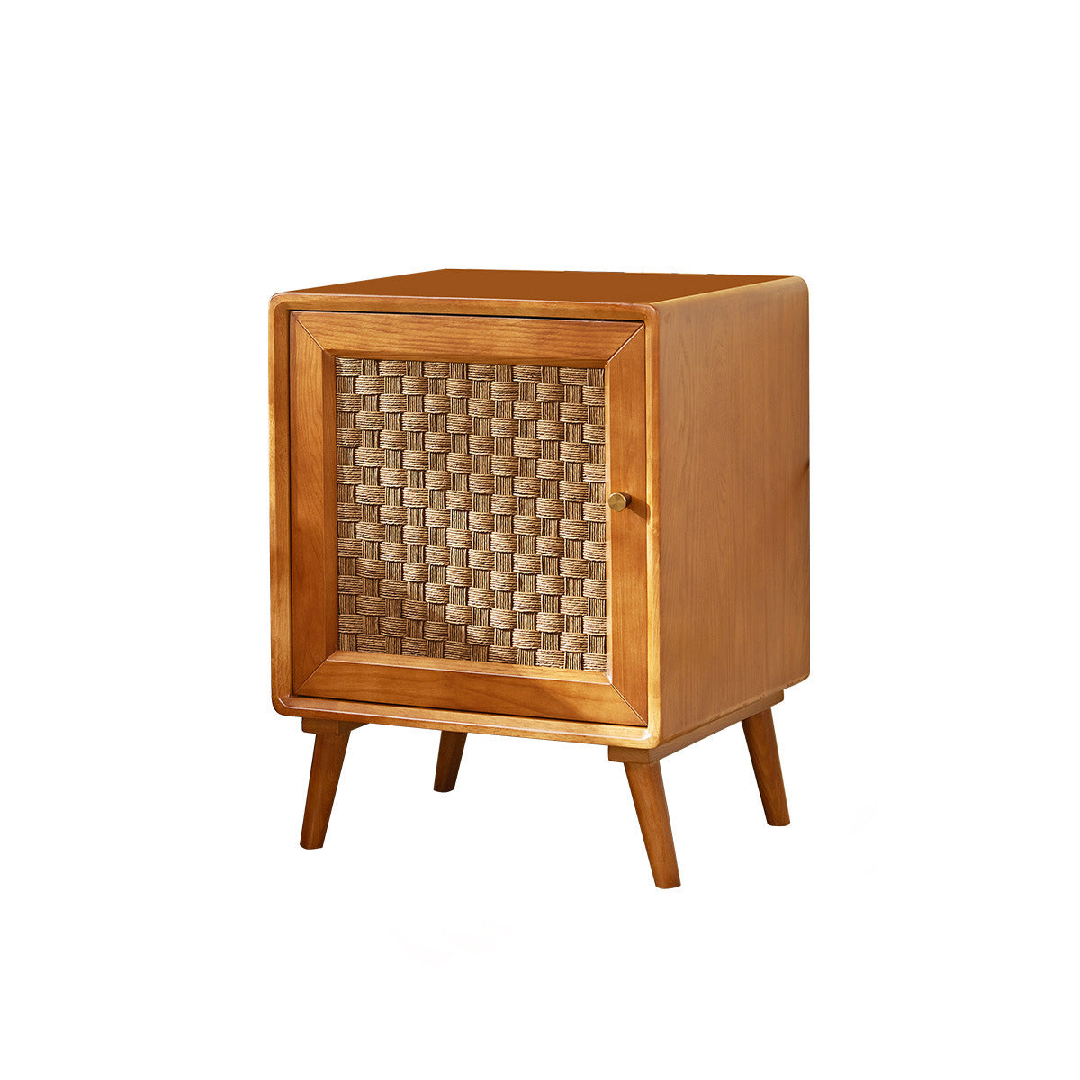 Retro Cube Rattan Solid Wood 2-Cabinet Nightstand