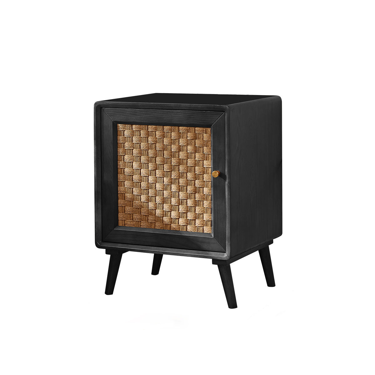 Retro Cube Rattan Solid Wood 2-Cabinet Nightstand