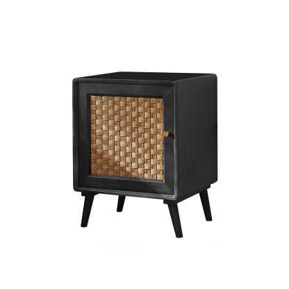 Retro Cube Rattan Solid Wood 2-Cabinet Nightstand