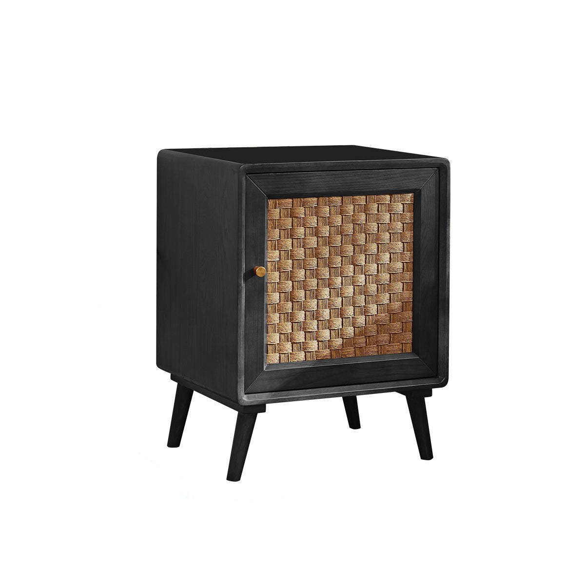 Retro Cube Rattan Solid Wood 2-Cabinet Nightstand