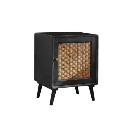 Retro Cube Rattan Solid Wood 2-Cabinet Nightstand
