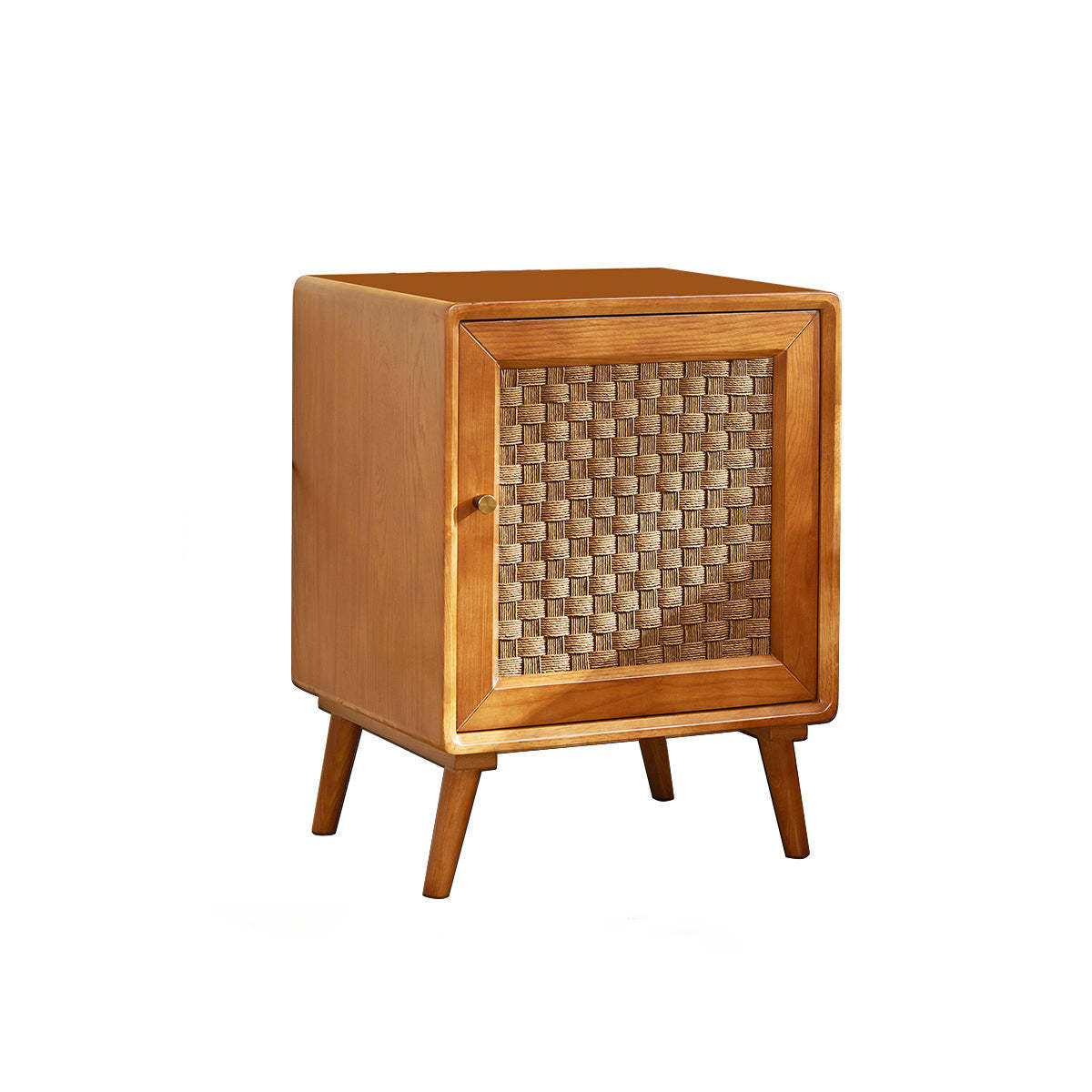 Retro Cube Rattan Solid Wood 2-Cabinet Nightstand