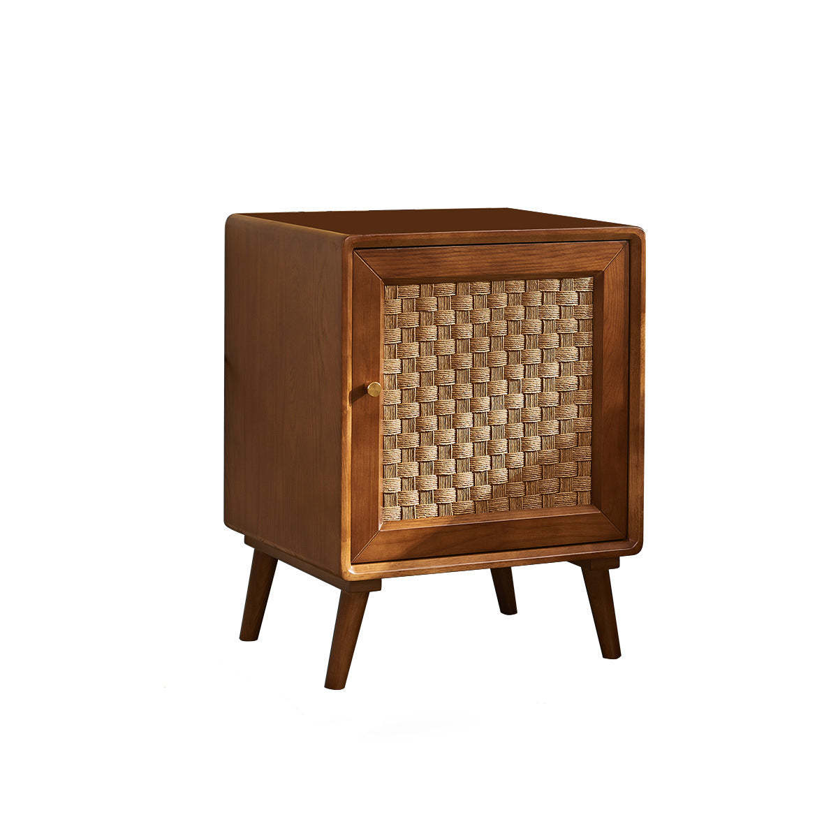 Retro Cube Rattan Solid Wood 2-Cabinet Nightstand