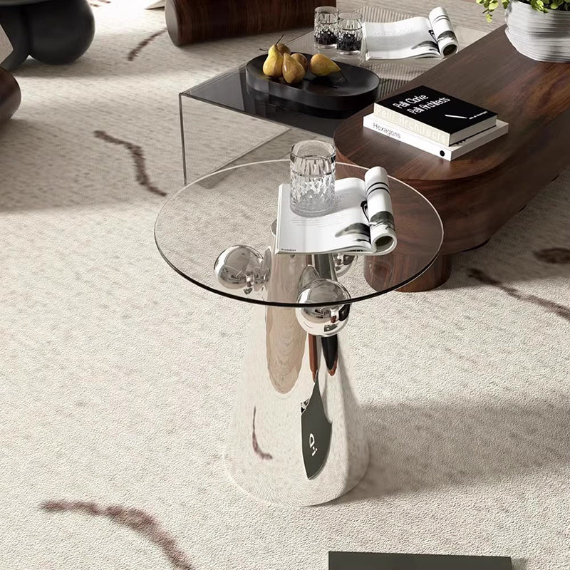 Nordic Geometric Glass Steel End Table — Clear Glass Table Top