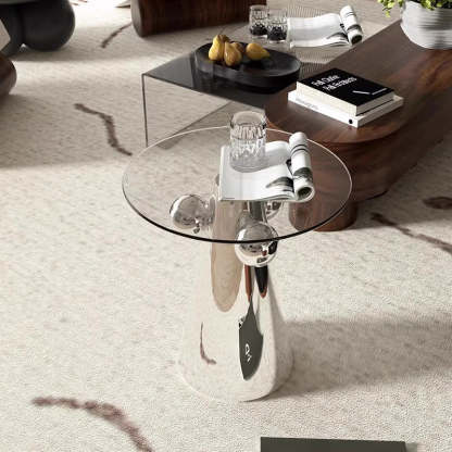 Nordic Geometric Glass Steel End Table — Clear Glass Table Top