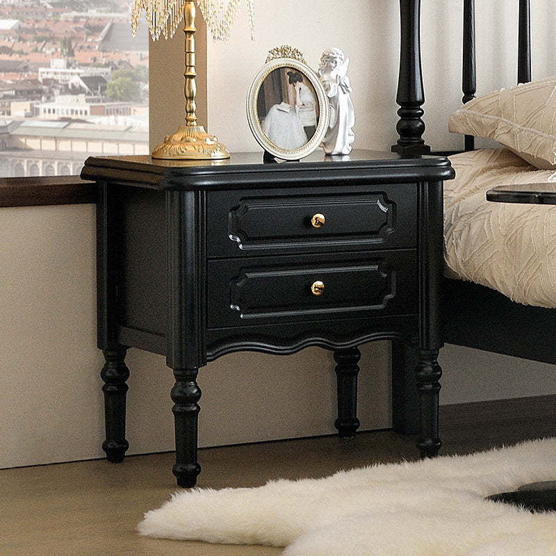 European Wood Nightstand 2-Drawer — Black