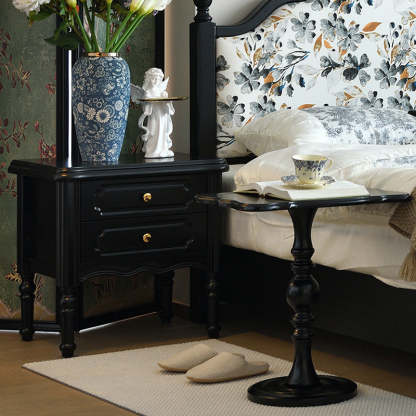 European Wood Nightstand 2-Drawer