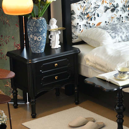 European Wood Nightstand 2-Drawer