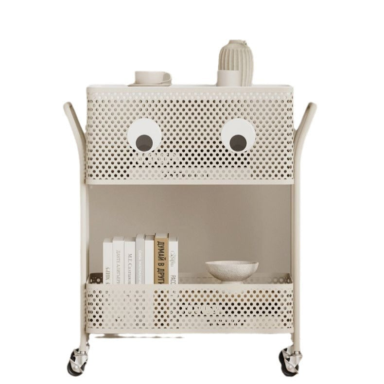 Contemporary Plastic Carbon Steel 2-Tier Rolling End Table
