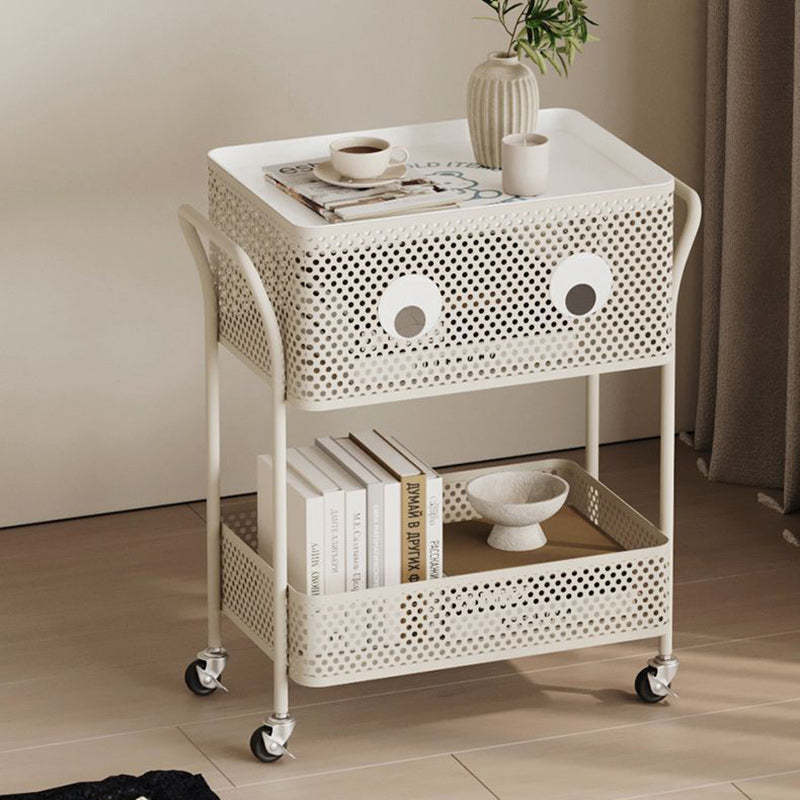 Contemporary Plastic Carbon Steel 2-Tier Rolling End Table