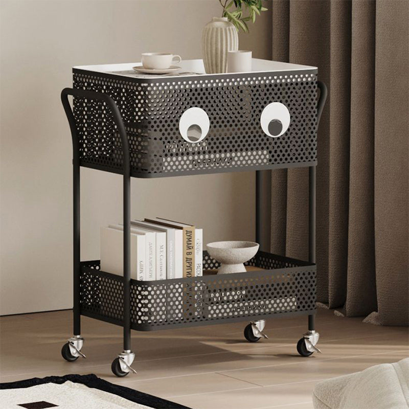 Contemporary Plastic Carbon Steel 2-Tier Rolling End Table