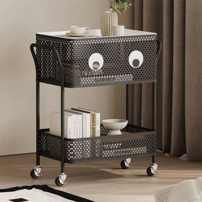 Contemporary Plastic Carbon Steel 2-Tier Rolling End Table
