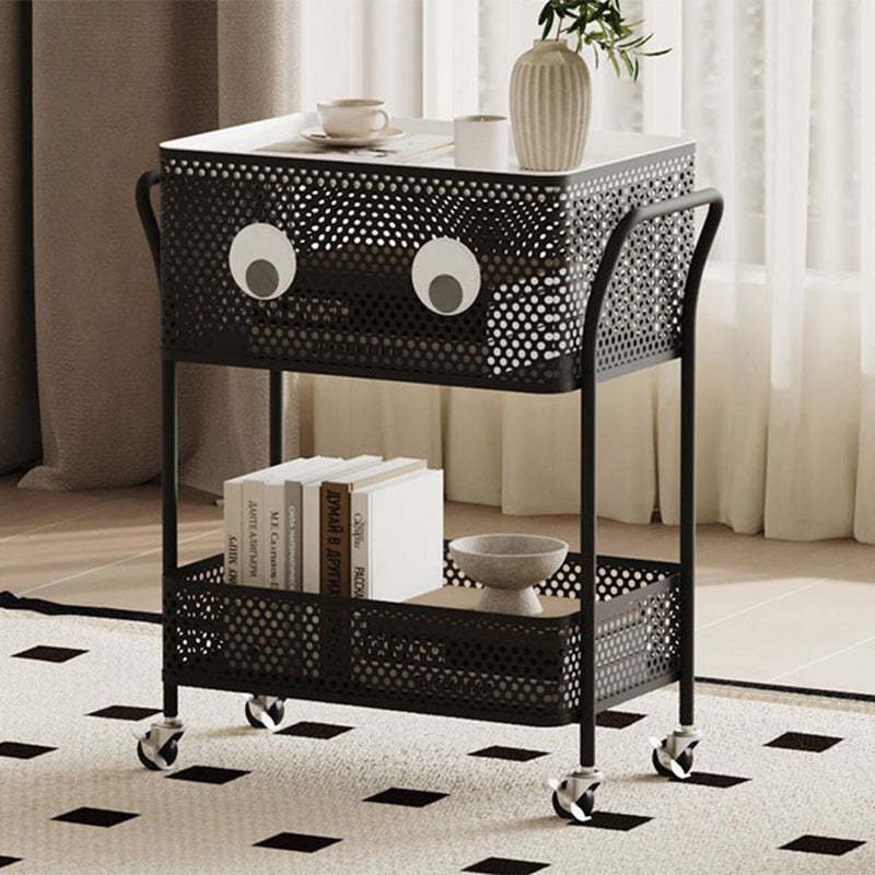 Contemporary Plastic Carbon Steel 2-Tier Rolling End Table