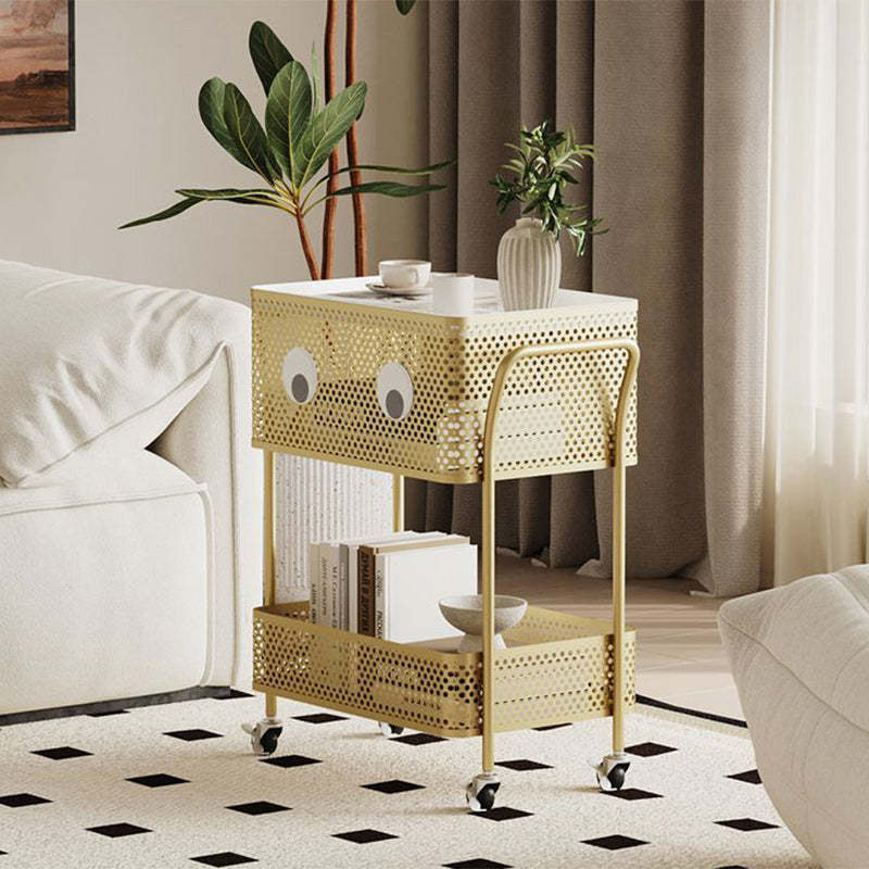 Contemporary Plastic Carbon Steel 2-Tier Rolling End Table
