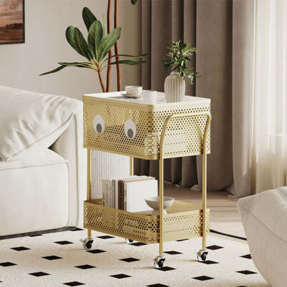 Contemporary Plastic Carbon Steel 2-Tier Rolling End Table