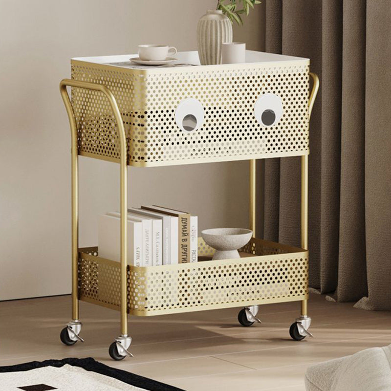 Contemporary Plastic Carbon Steel 2-Tier Rolling End Table