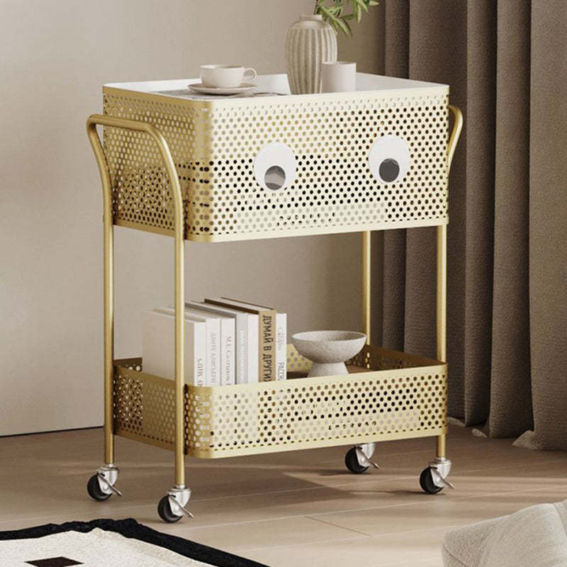 Contemporary Plastic Carbon Steel 2-Tier Rolling End Table