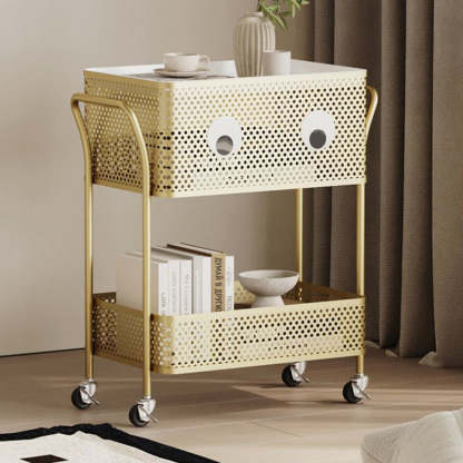 Contemporary Plastic Carbon Steel 2-Tier Rolling End Table