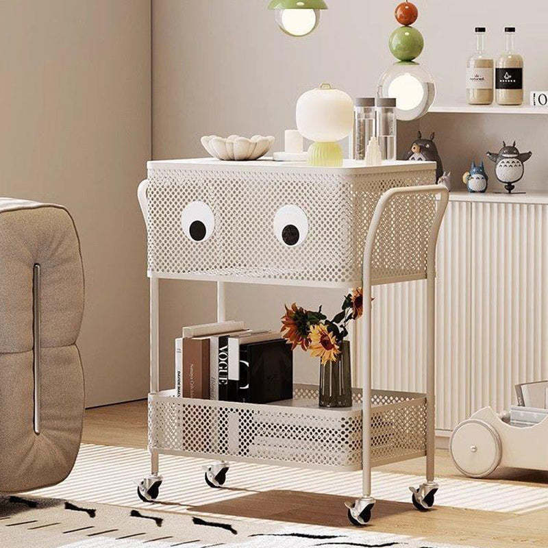 Contemporary Plastic Carbon Steel 2-Tier Rolling End Table
