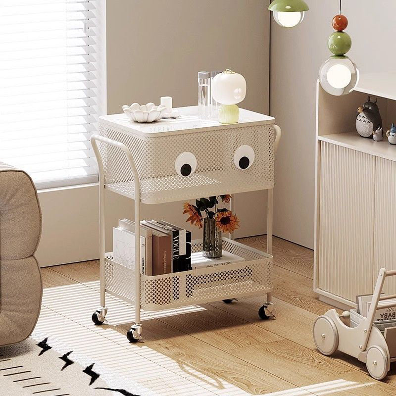 Contemporary Plastic Carbon Steel 2-Tier Rolling End Table