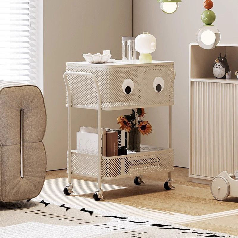 Contemporary Plastic Carbon Steel 2-Tier Rolling End Table