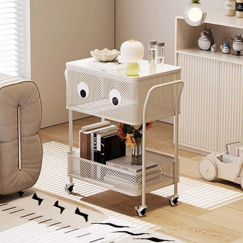 Contemporary Plastic Carbon Steel 2-Tier Rolling End Table