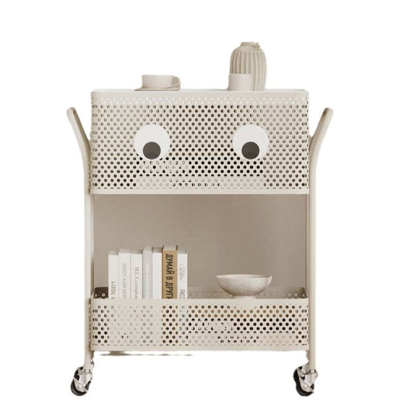 Contemporary Plastic Carbon Steel 2-Tier Rolling End Table