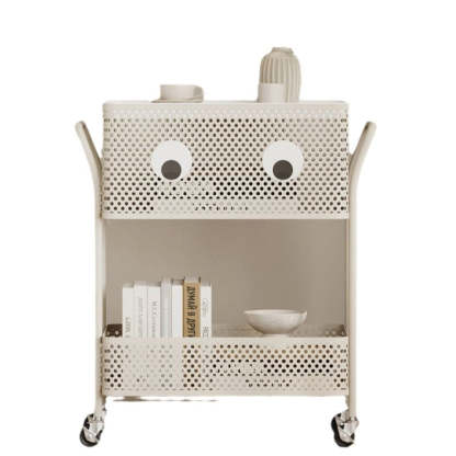 Contemporary Plastic Carbon Steel 2-Tier Rolling End Table
