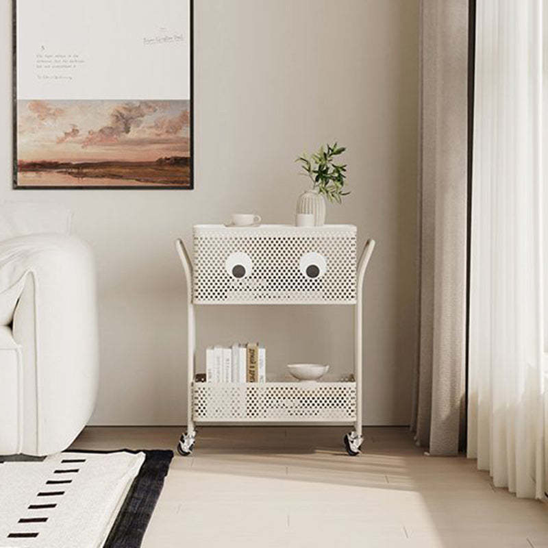 Contemporary Plastic Carbon Steel 2-Tier Rolling End Table — Black