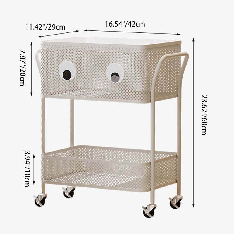 Contemporary Plastic Carbon Steel 2-Tier Rolling End Table — Gold