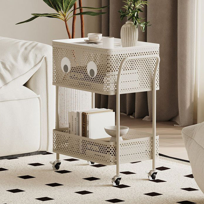 Contemporary Plastic Carbon Steel 2-Tier Rolling End Table